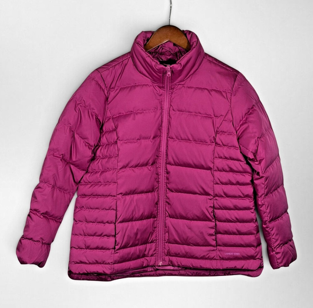 Lands' End Women Petite L 14-16 600 Fill Down Puffer Jacket Magenta NWT